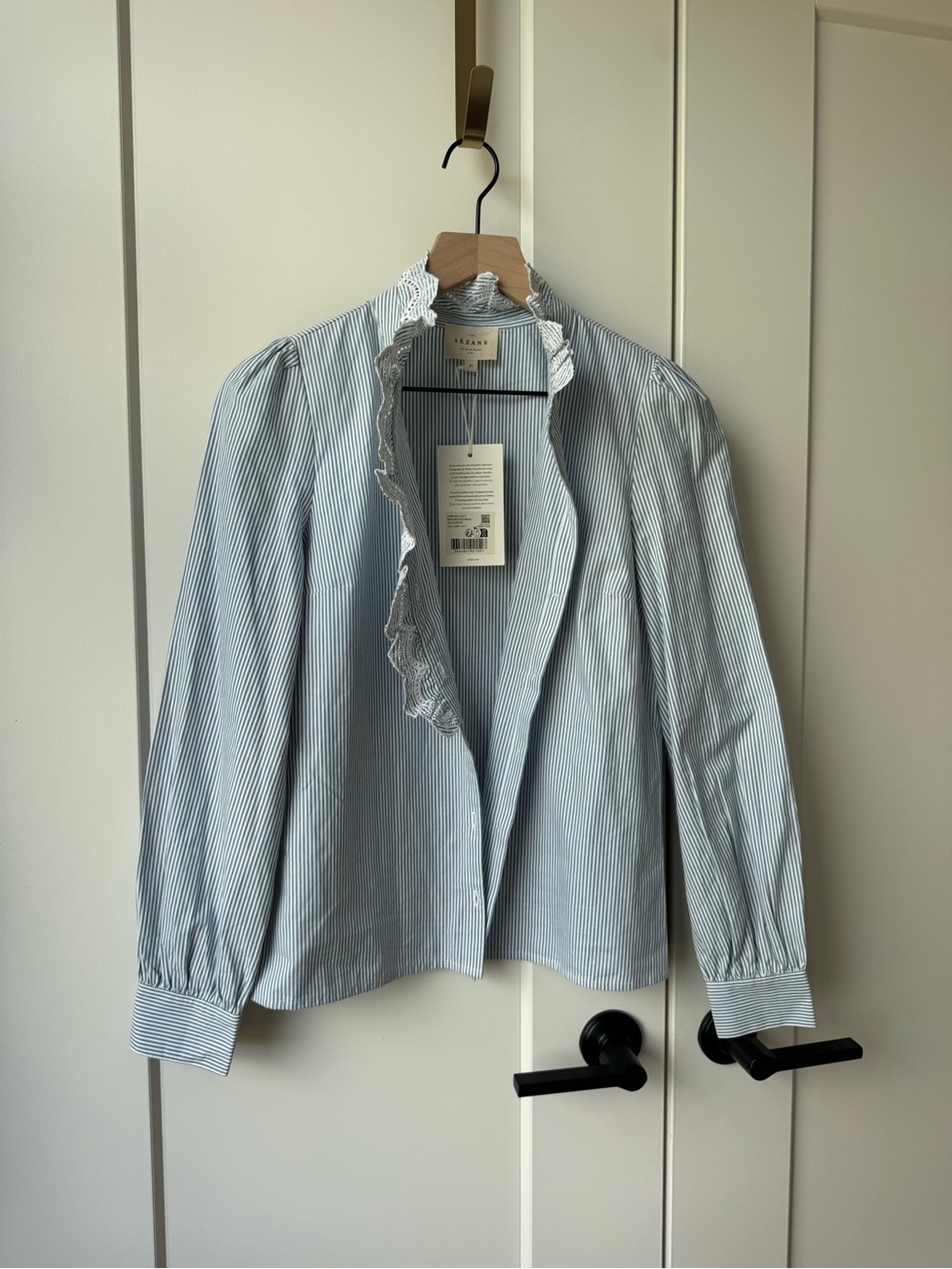 Sézane Chloe Shirt Stripes Ecru/Blue 36 (4) - Picture 4 of 6